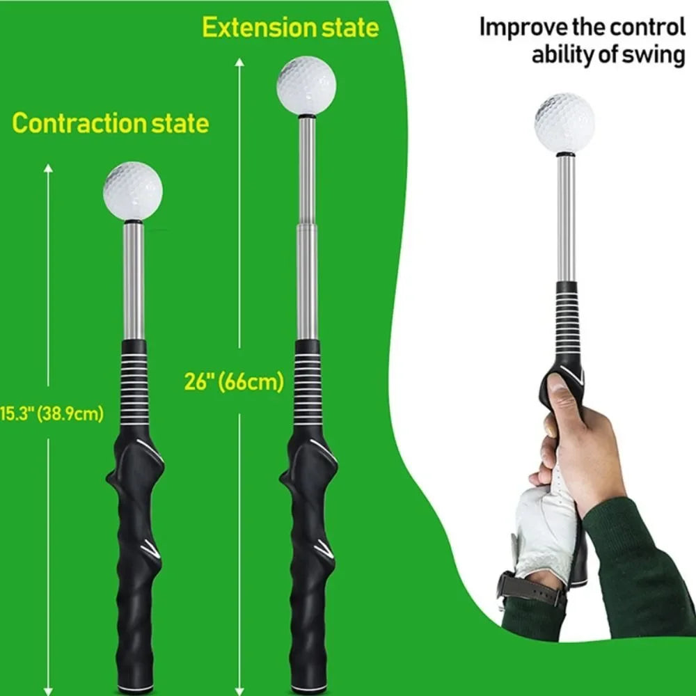 Elevate Your Game: Retractable Golf Swing Trainer with Click Feedback for Strength & Tempo