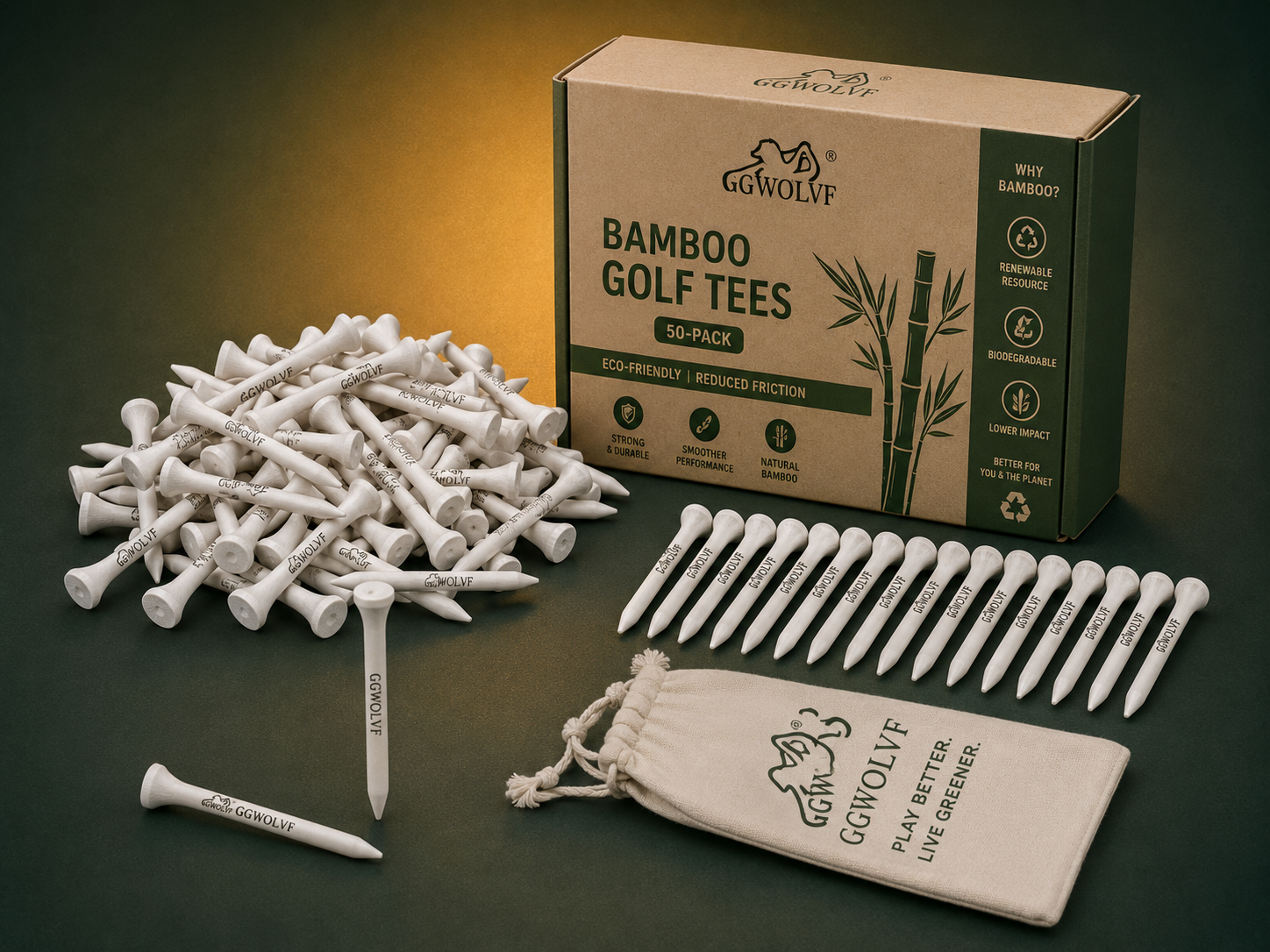 Bamboo Golf Tees (50-Pack) — Eco-Friendly, Reduced Friction