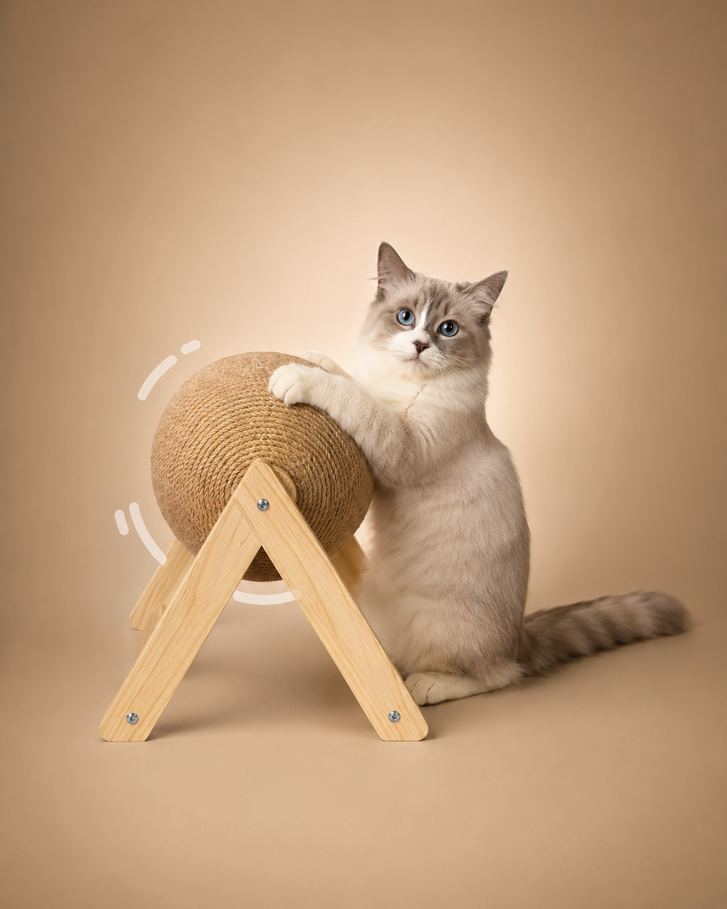 Cat Sisal Scratch Ball — Solid Wood Base, V or L Shape