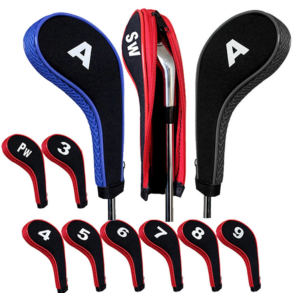 Elevate Your Game with Our 10-Piece Golf Club Head Covers Set - Durable Zipper Protection with Interchangeable Number Tags!